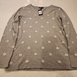 NWT Tommy Hilfiger Womens XL Gray Silver Metallic Dots V-neck Sweater Pullover